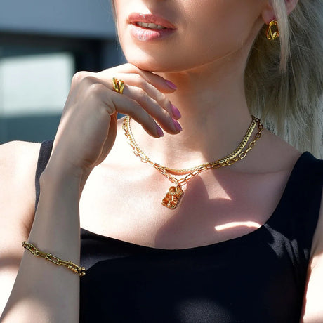Bullion Gold Abstract Face Necklace in Gold