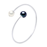 Bangle Bracelet Prestige You & Me - Natural White + "Black Tahitian Style" - adjustable for Wrist from 14 to 20 cm of Girth