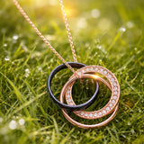 Krystal Couture Rose Gold Triple Interlocking Ring Black Pendant Necklace Embellished with Swarovski Crystals