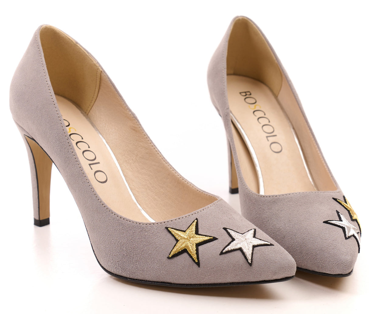 Bosccolo Womens Heels Embroidered - Light Grey