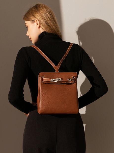 Madison Structured Leather Convertible Backpack - Brown