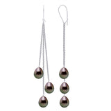 Earrings 2 X3 Real Cultured Tahiti Pearls Pear 8-9 mm - Rainbow - Longueur 42 cm