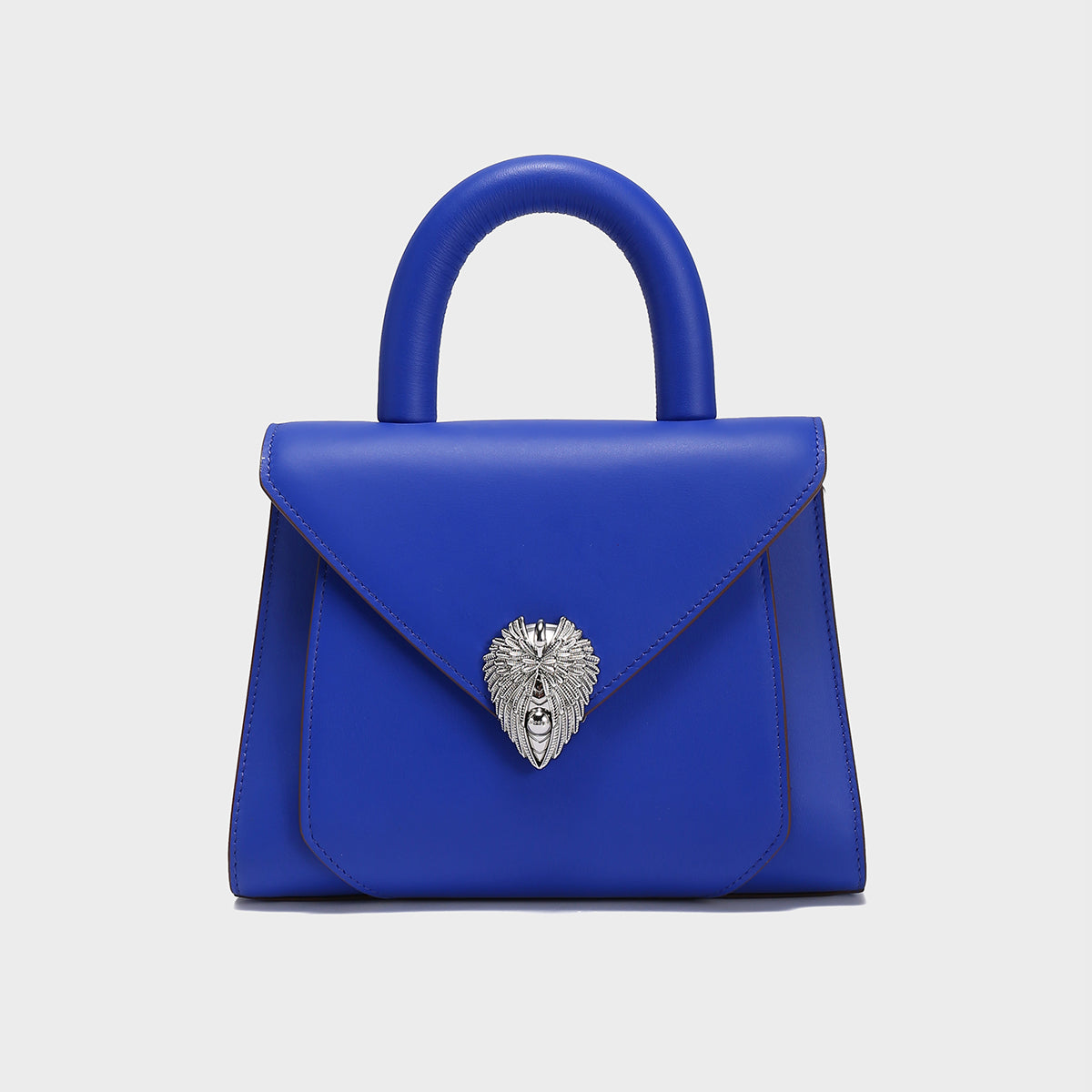 Avant Garde Silver Chain Strap Leather Top Handle Bag - Sapphire