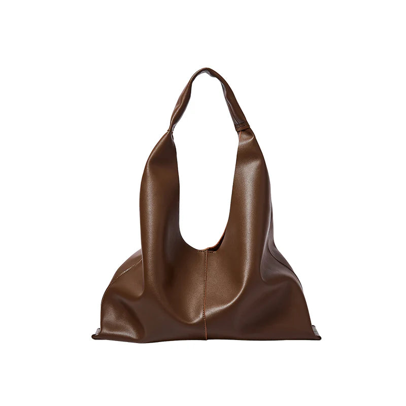 Nalandu Soft Slouch Genuine Leather Oversized Tote Bag - Coffee