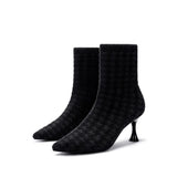 Pointed Toe Stiletto Heel Stretch Ankle Boots - Black