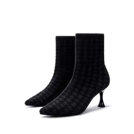 Pointed Toe Stiletto Heel Stretch Ankle Boots - Black