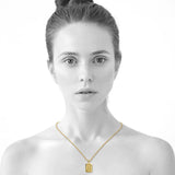 Bullion Gold Vintage Inspired Initial Medal Gold Bar Pendant Round Box Chain Necklace