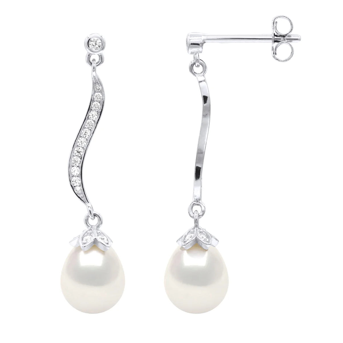Drop Drop Earrings Freshwater Pearl & Cubic Zirconia White 7-8mm