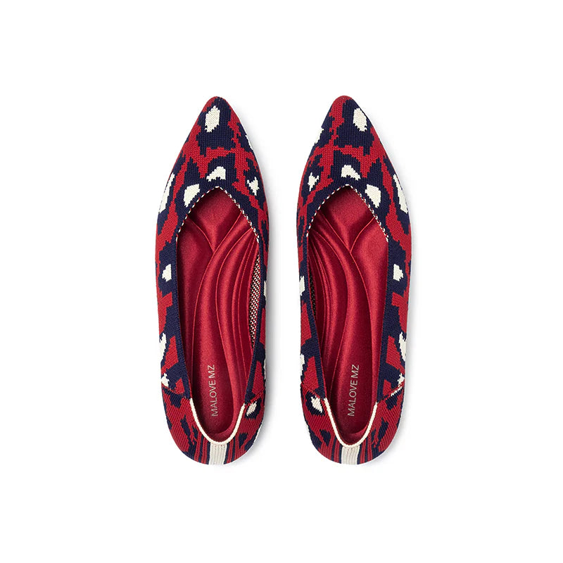 Leopard Print Pointed Toe Work Shoes - Red