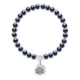 Bracelet Lucky Charm Semi-Round Freshwater Pearl Black 6-7mm 18cm Lotus