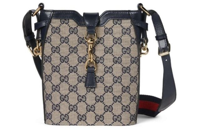 Gucci GG Monogram Canvas & Leather Shoulder Bucket Bag - Beige/Blue