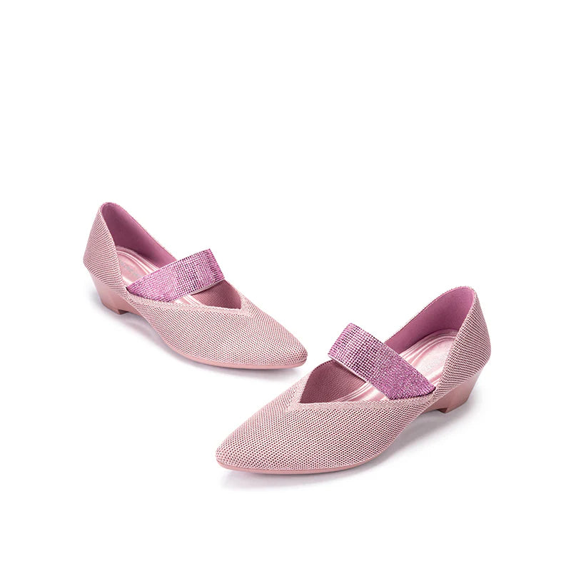Princess Crystal Strap Mary Jane Wedges - Pink