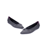 Butterfly Floral Knit Pointed Toe Ballet Flats - Charcoal