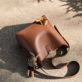 Nalandu Natalia Rabbit Charm Leather Work Tote Bag - Coffee