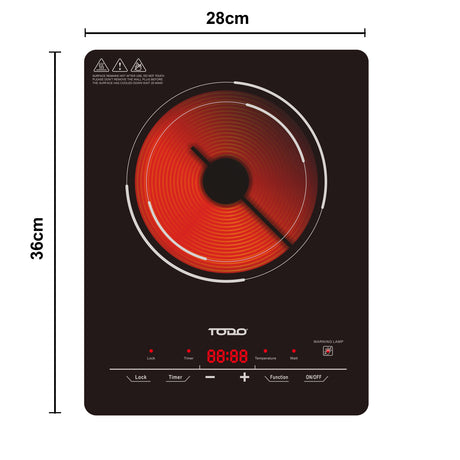 TODO 2000W Infrared Hotplate Electric Cooktop Tempered Crystal Glass Touch Control