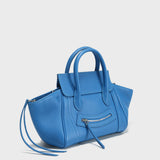 Pebbled Leather Winged Top-Handle Bag - Blue