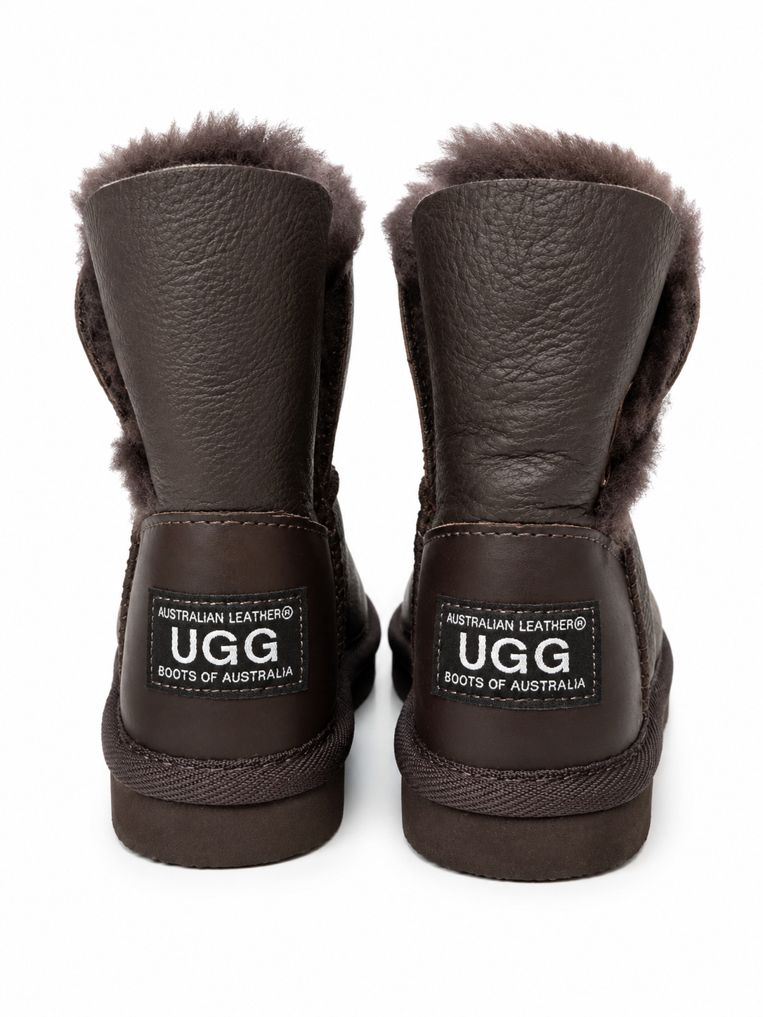 Australian Leather Ugg Kids 1Button Leather Short - Chocolate - AU8