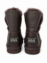 Australian Leather Ugg Kids 1Button Leather Short - Chocolate - AU8