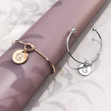 Bullion Gold Fancy Alphabet Letter Initial Bangle in White Gold