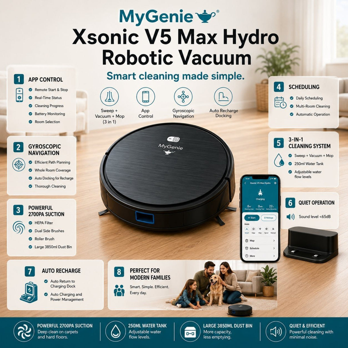 MyGenie Xsonic V5 Max Hydro Robotic Vacuum