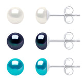 Manufacture Royale 3 Pair Earring Set Freshwater Pearl & Turquoise White & Black 5-6mm