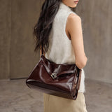 Nalandu Luxe Slouch Lock Shoulder Bag - Chocolate