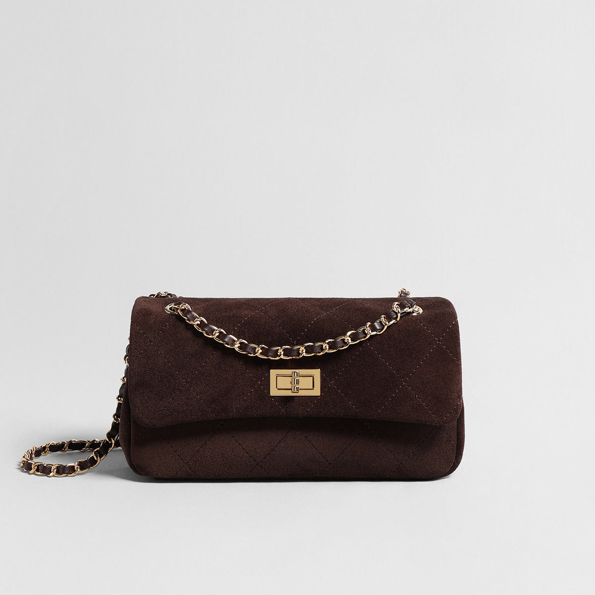 Quilted Suede Leather Shoulder Bag – Gold Chain Crossbody Bag