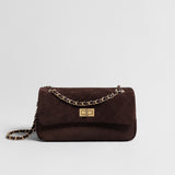 Quilted Suede Leather Shoulder Bag – Gold Chain Crossbody Bag
