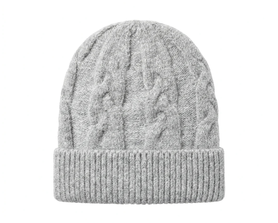 Cherry Red Cable Mohair Beanie - Grey