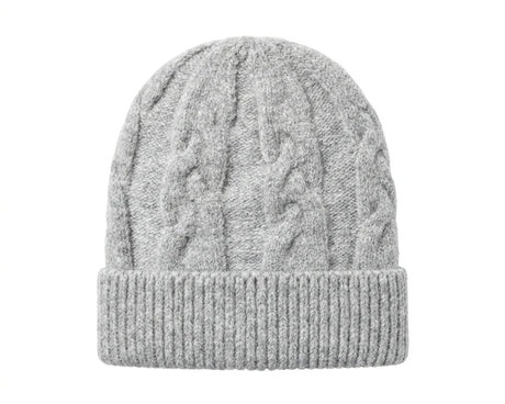 Cherry Red Cable Mohair Beanie - Grey