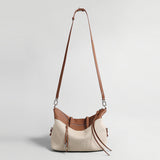 Linen & Leather Colour-Block Tote Bag - Brown