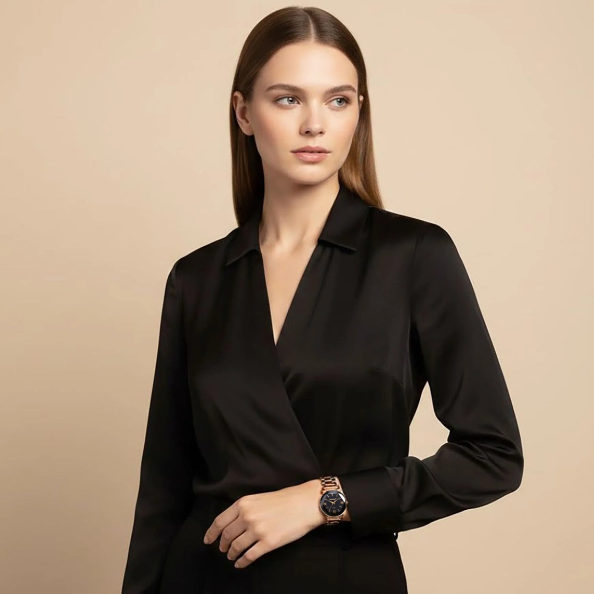 Bullion Gold Bullion Gold Romish Watch Embellished with Glittering Crystals - Rose Gold and Black