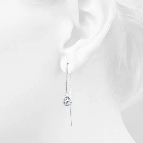 Solid 925 Sterling Silver Shamballa Threader Earrings