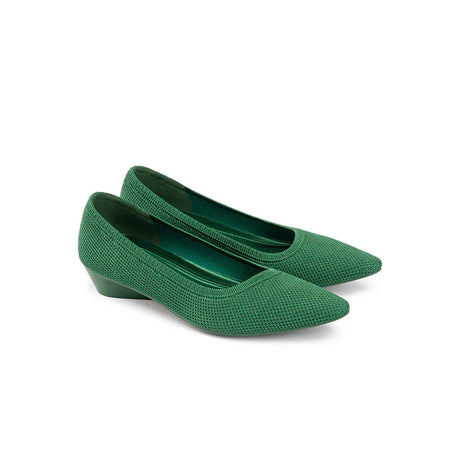 Diagonal Cut Knit Pointed Toe Wedge Flats - Green