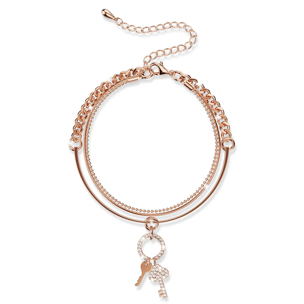 Bullion Gold Pixie Key Rose Gold Layered Stainless Steel Bracelet