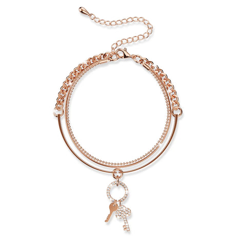 Bullion Gold Pixie Key Rose Gold Layered Stainless Steel Bracelet