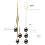 Earrings 2 X3 Real Cultured Tahiti Pearls Pear 8-9 mm - Rainbow - Height Earrings 70 mm
