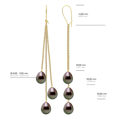 Earrings 2 X3 Real Cultured Tahiti Pearls Pear 8-9 mm - Rainbow - Height Earrings 70 mm