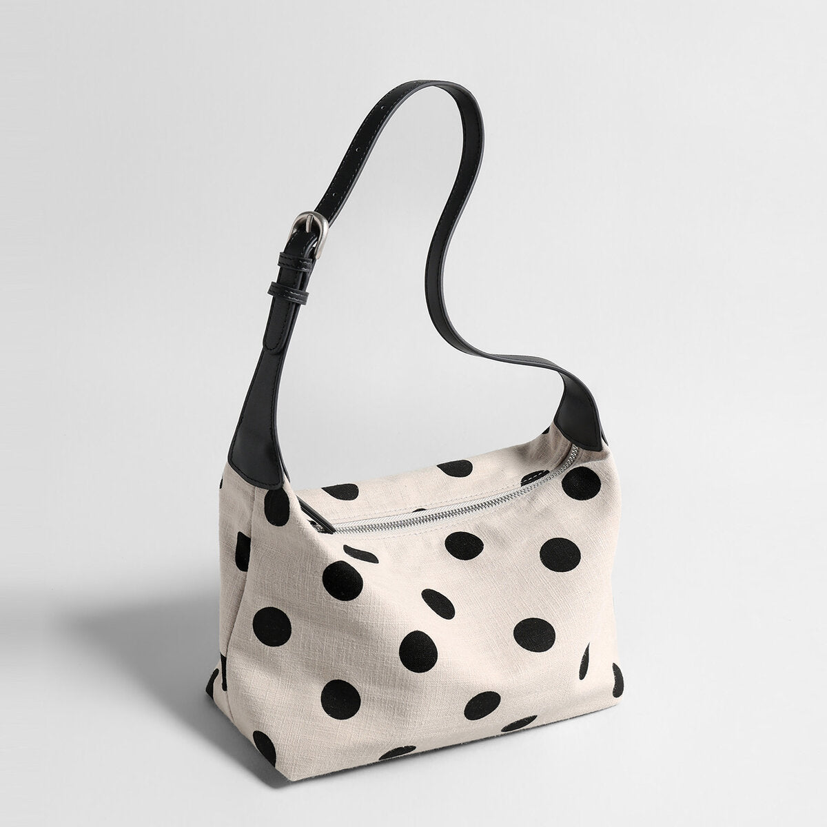 Polka Dot Canvas Hobo Bag - Ivory