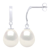 Earrings In White Gold 375 and Real Cultured Freshwater Pearls Pear 10-11 mm - Natural Pearl White - Longueur 18 cm