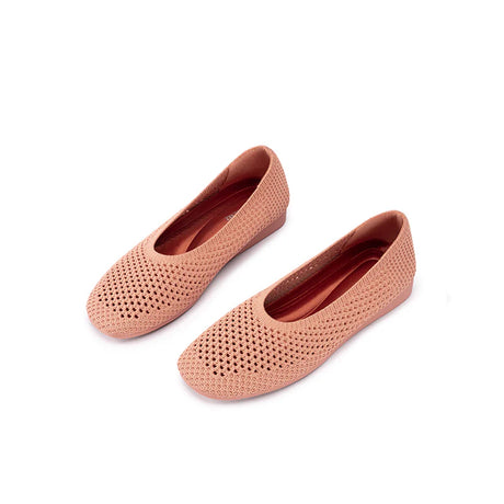Heart Mesh Knit Square Toe Wedge Flats - Orange