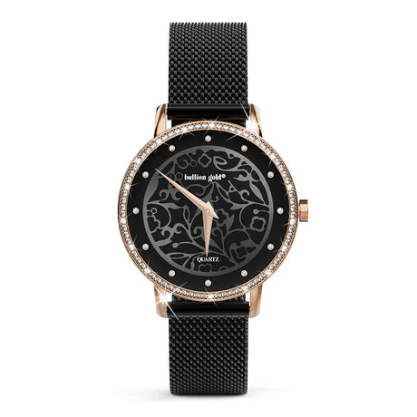 Bullion Gold Bullion Gold Elite Watch Embellished with Rhinestone - Rose Gold and Black