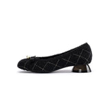 Classic Bow Tweed Quilted Pumps - Black