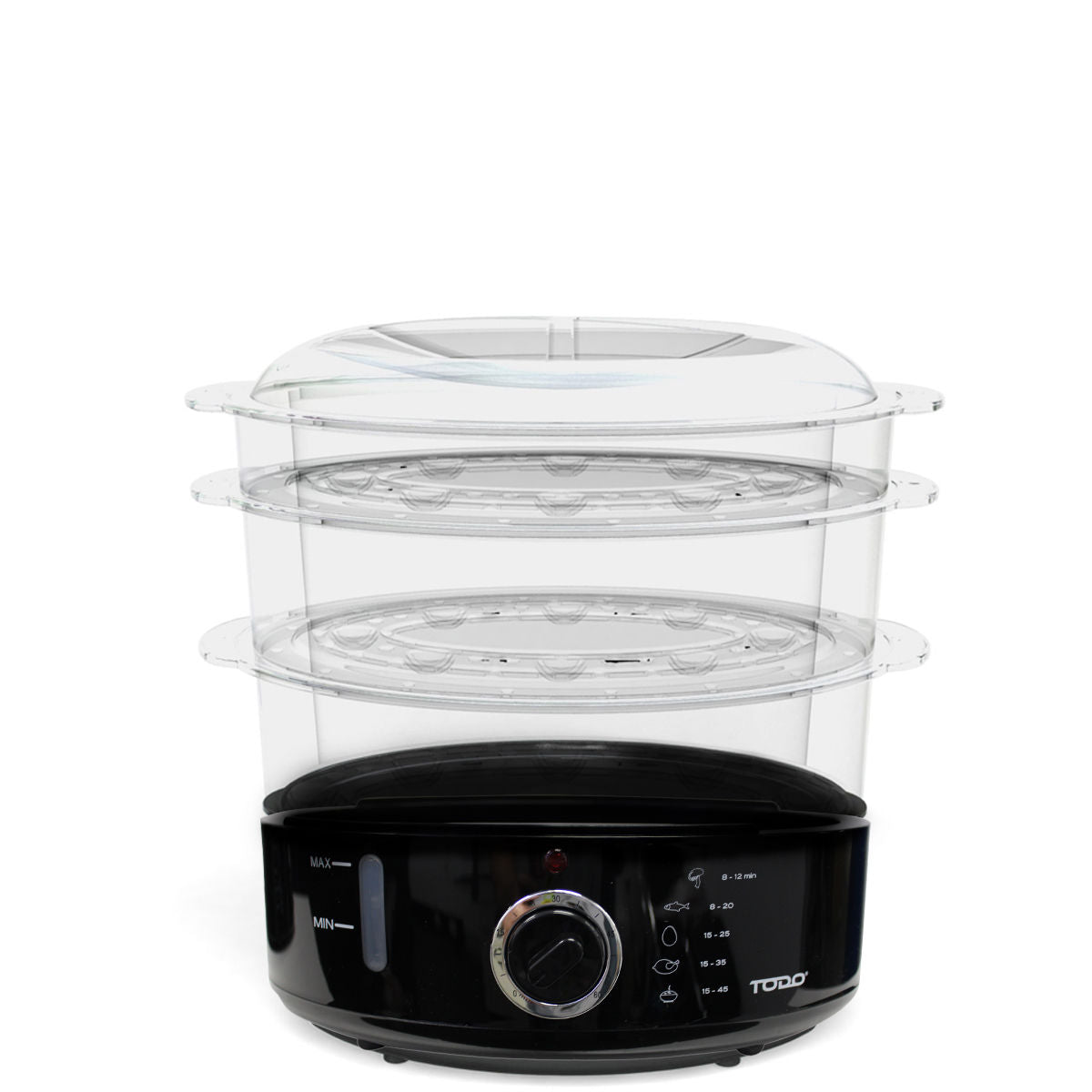 TODO 9L Steam Cooker Steamer 3 Tray 800W Power Dial Timer Healthy Stackable
