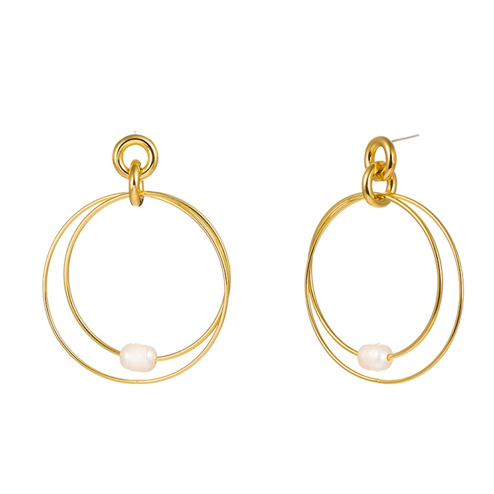 Liv Oliver 18K Gold Statement Pearl Circular Earrings