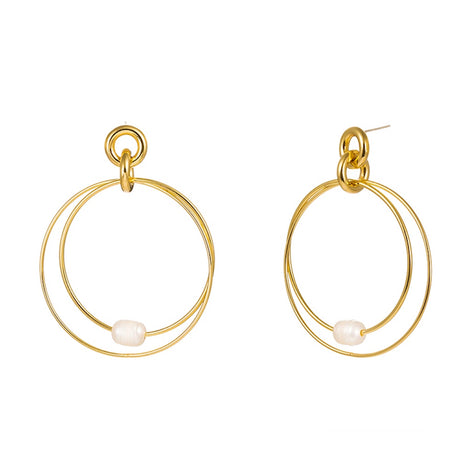 Liv Oliver 18K Gold Statement Pearl Circular Earrings