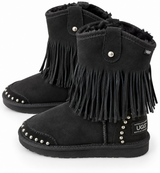 Australian Leather Ugg Classic Short Fringe Stud - Black - AU5