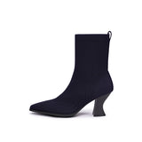 Pointed Toe Knit Sock Boots - Navy