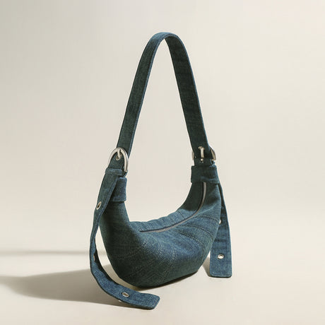 Luna Denim Crescent Shoulder Bag - Blue
