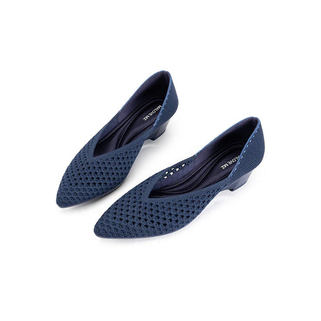 Open Weave Pointed Toe Wedge Work Shoes - Navy